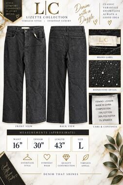 LC Lizette Collection Black Denim Blinged Jeans*New with tags